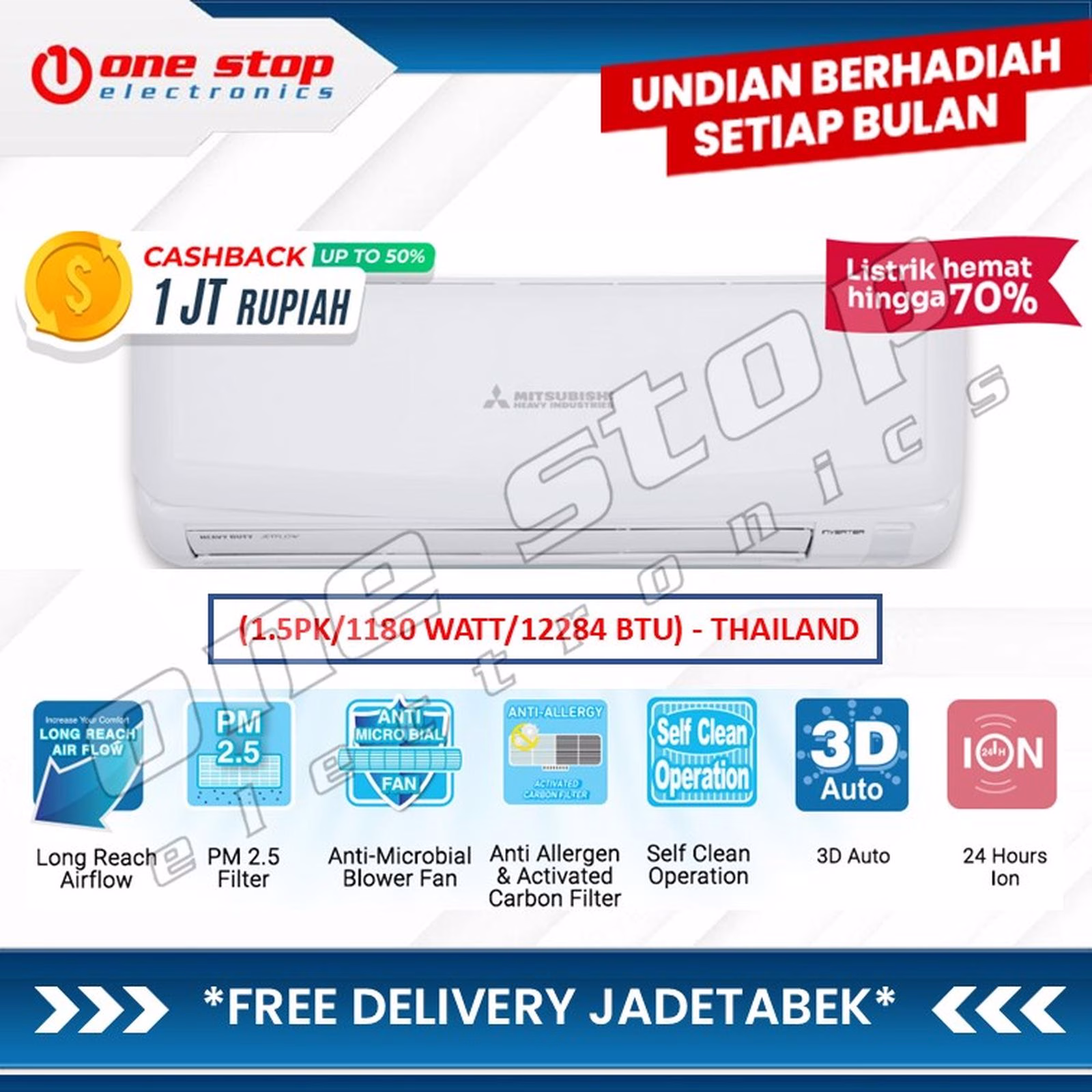 MITSUBISHI Heavy Industries SRK13YYM-W3 / SR13YYM AC Inverter Deluxe EON SERIES 1.5 PK