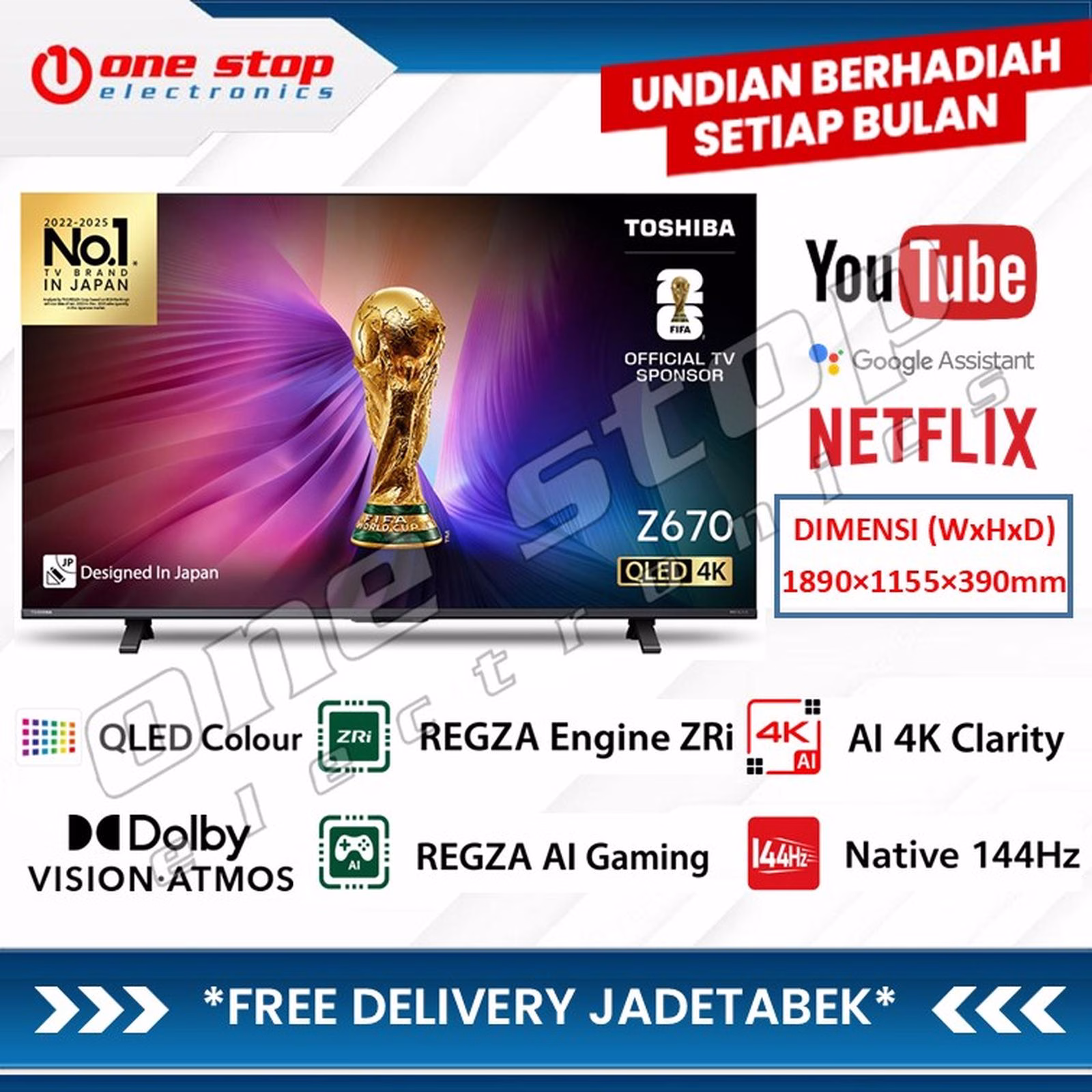 TOSHIBA GAMING 85Z670SP 4K Mini LED 144Hz Dolby Vision IQ Smart TV 85 Inch - 85 Z670S P / 85Z670 / 85Z670S / Z670SP