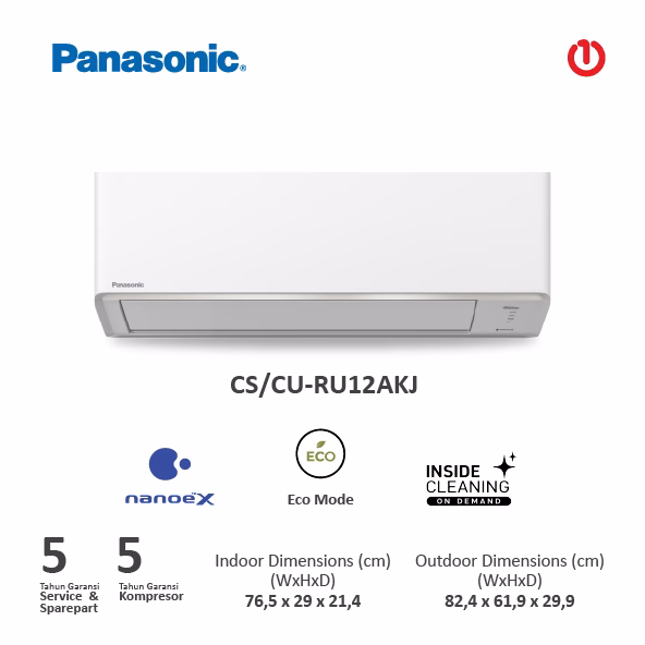 PANASONIC CS/CU-RU12AKJ AC Deluxe Inverter Si-BiRu Nanoe-X 1.5PK