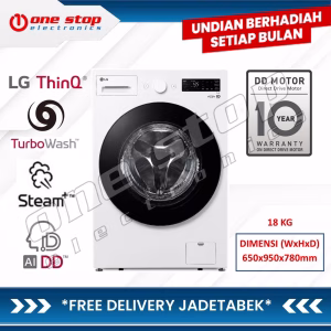 LG F2518SNEW2 Mesin Cuci Front Loading 18Kg | AI DD - TurboWash 360 - Inverter Direct Drive - ThinQ (Wi-Fi) - Steam