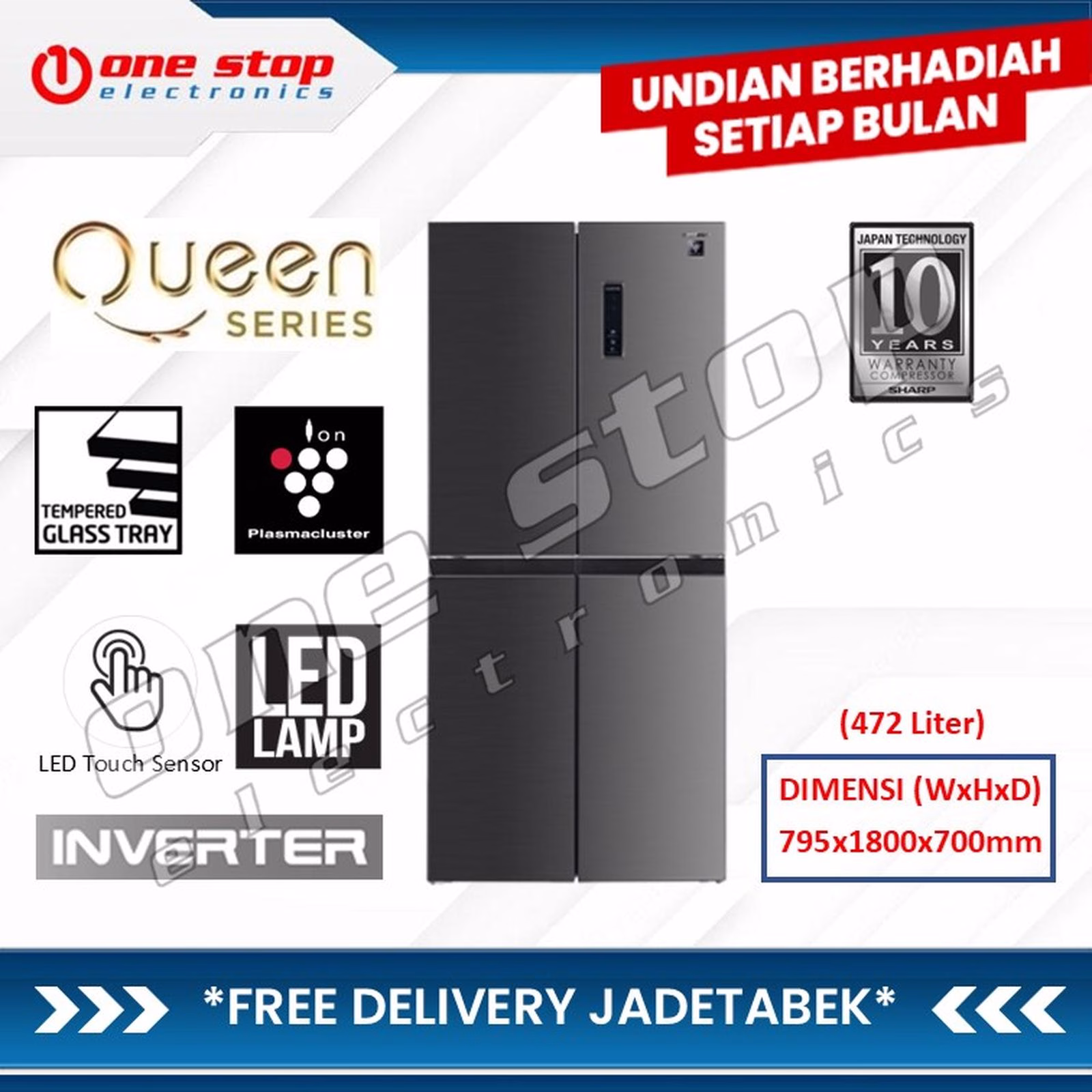 SHARP SJ-IF50PMA-DS Kulkas Multi Door 4 pintu Inverter 472 L