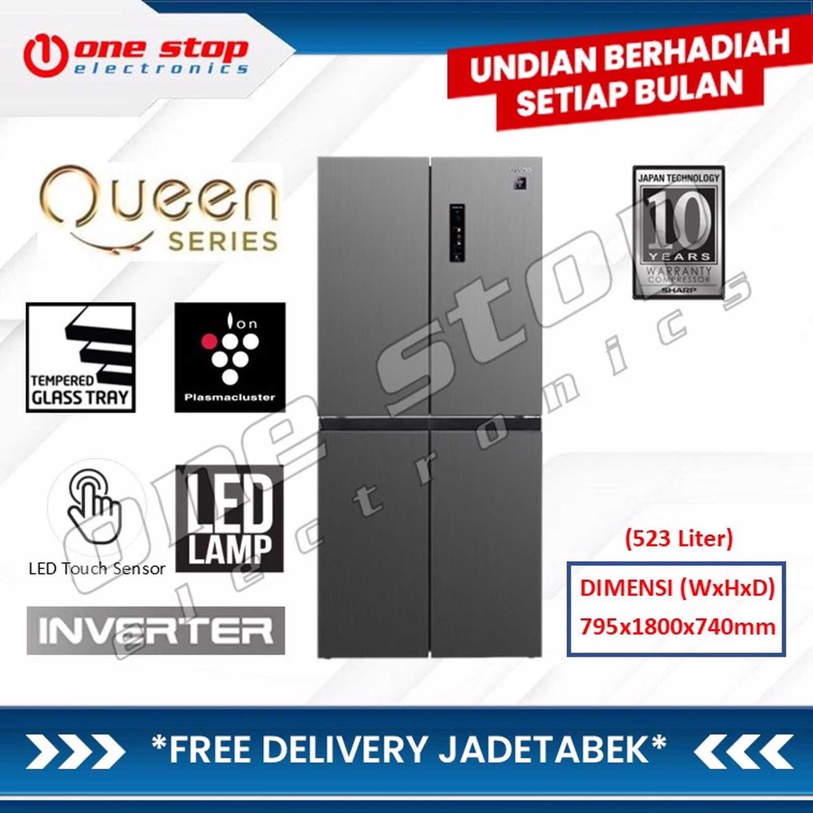 SHARP SJ-IF60PM-DS Kulkas Multi Door 4 Pintu Inverter Plasmacluster 523L