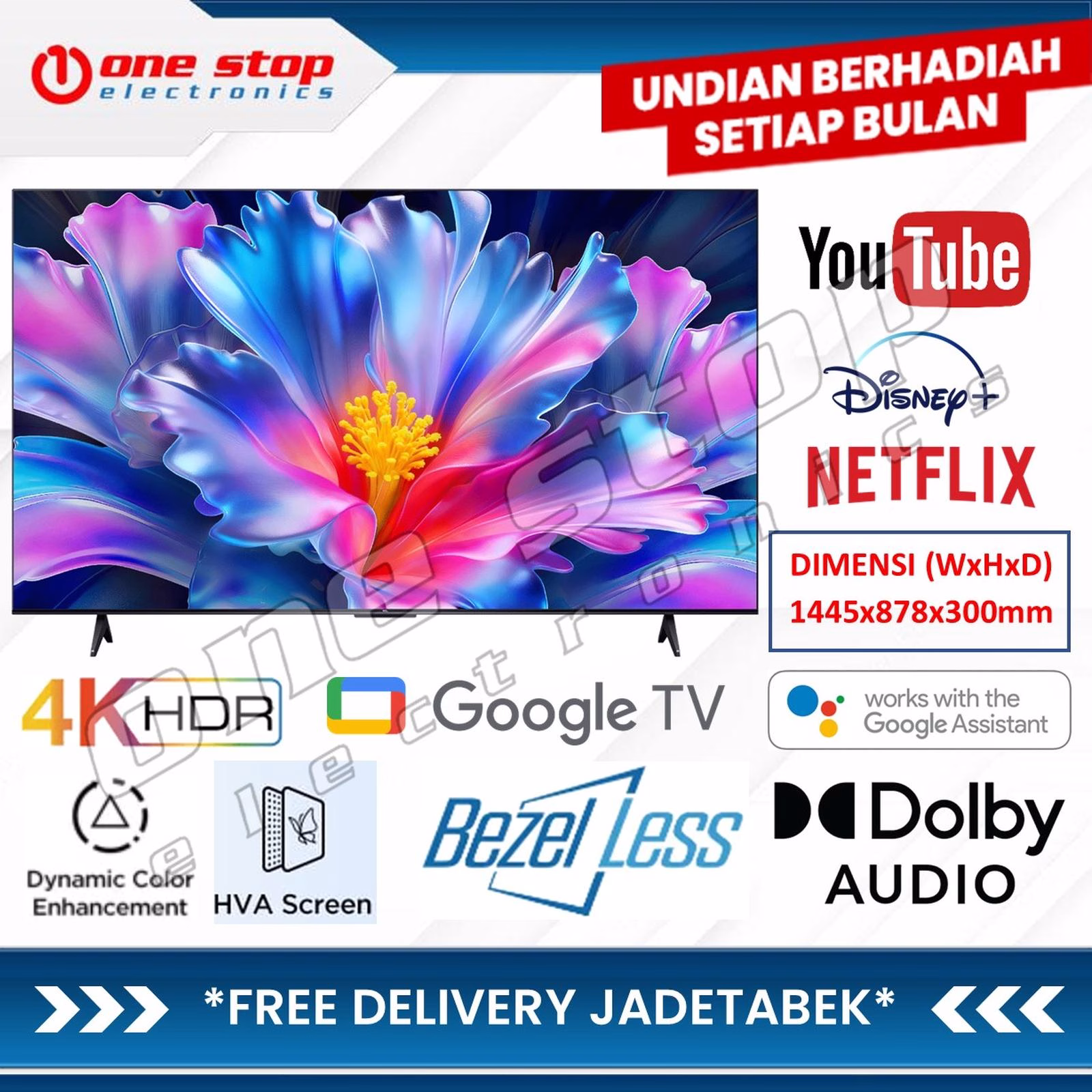 TCL 65P6L / P6L 4K UHD Smart Google TV 65 Inch - HVA PANEL SCREEN - Dolby AUDIO - Metallic Bezel-less -