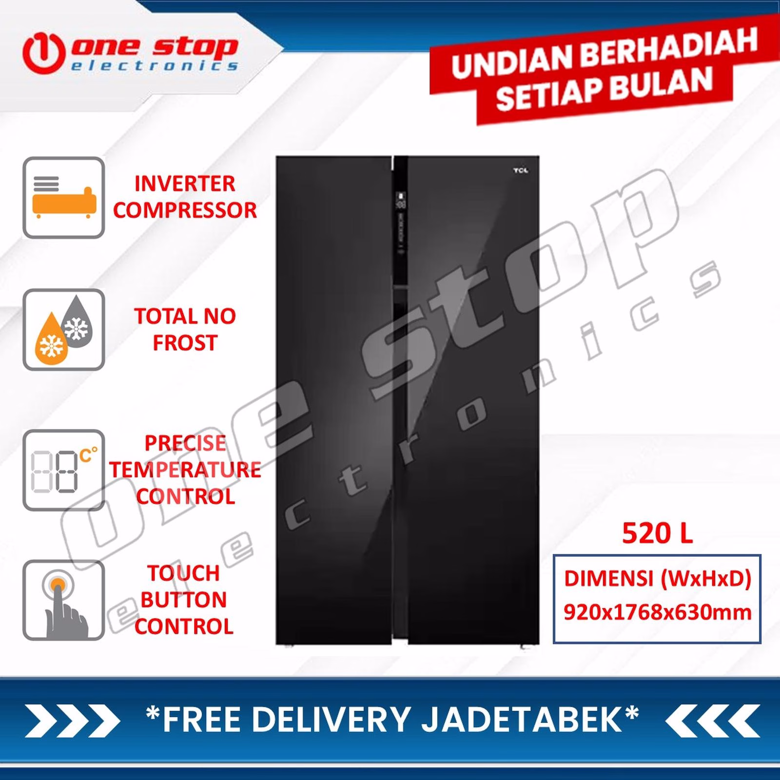 TCL P660SBS Kulkas Side By Side 2 Pintu Metal Door 520L | Door Alarm - Power Cool & Power Freeze -