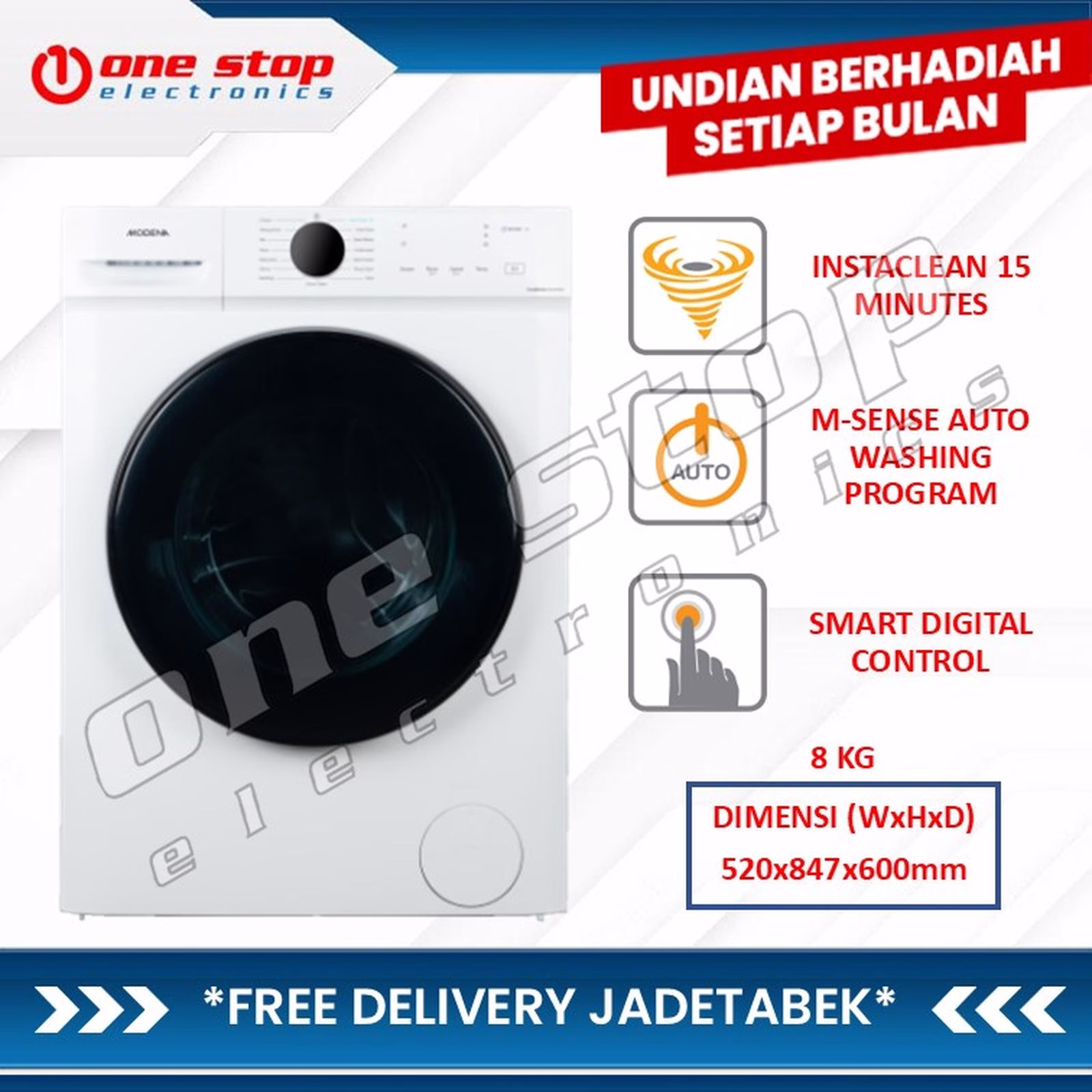 MODENA WF 0840 VGWH Mesin Cuci Front Loading 8Kg | WF0840VGWH