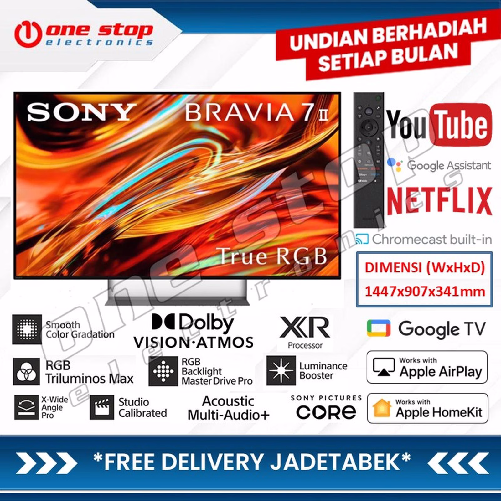 SONY BRAVIA 7 II K-65XR70M2 4K HDR UHD Mini LED Google TV 65 Inch | True RGB - RGB LED - XR Processor
