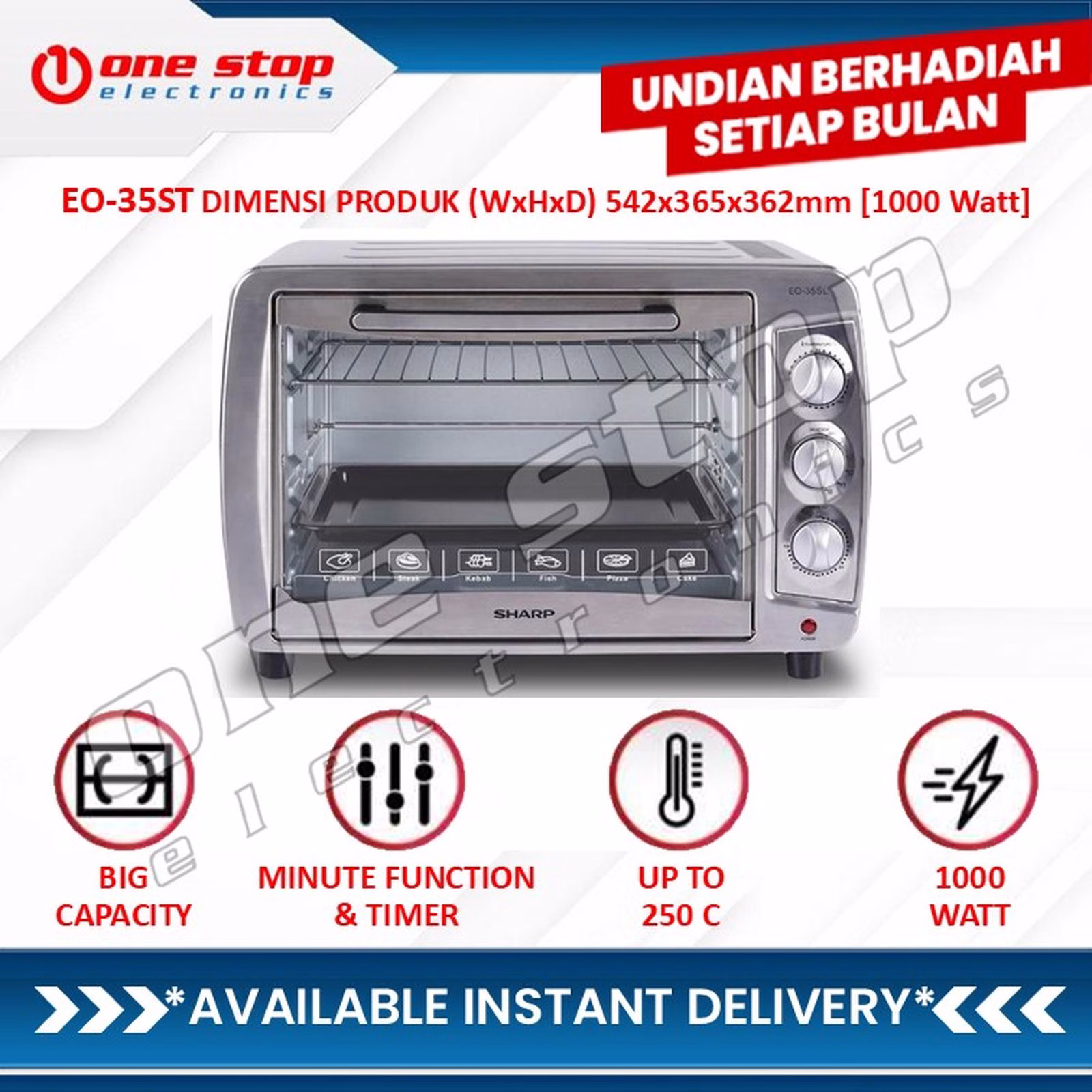 SHARP EO-35-ST / EO-35ST Electric Oven 35L | 1000 Watt - Stainless Grey