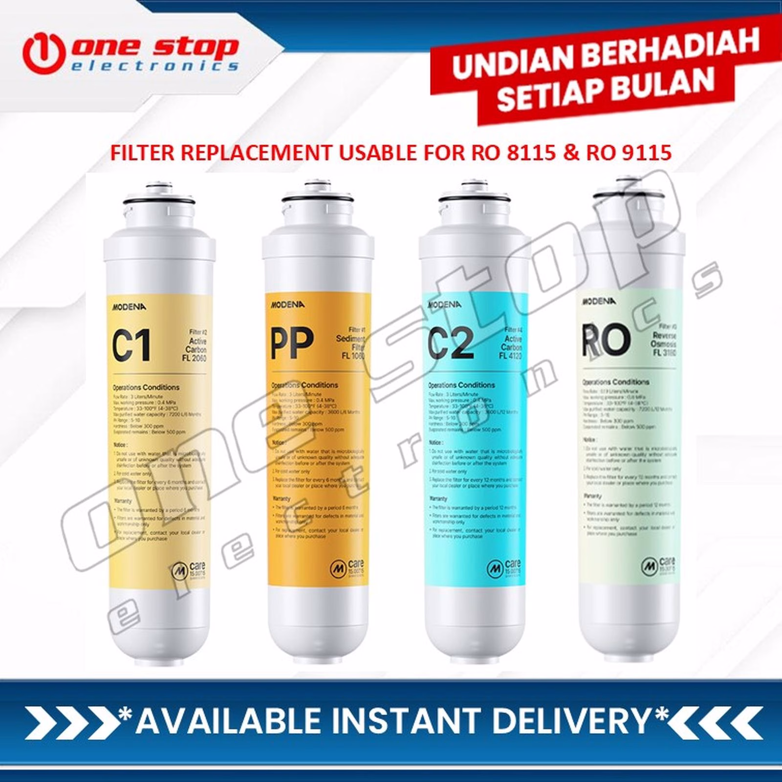 MODENA PAKET HEMAT FILTER - PP, C1, RO, C2 Untuk RO 8115 dan RO 9115