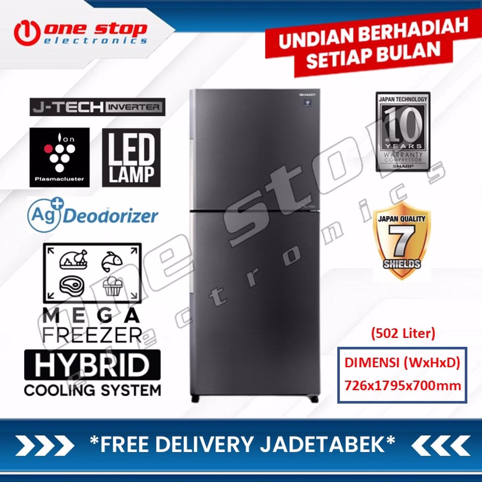 SHARP SJ-IT660PM-DS Kulkas 2 Pintu Grand Vetro Series 502L -