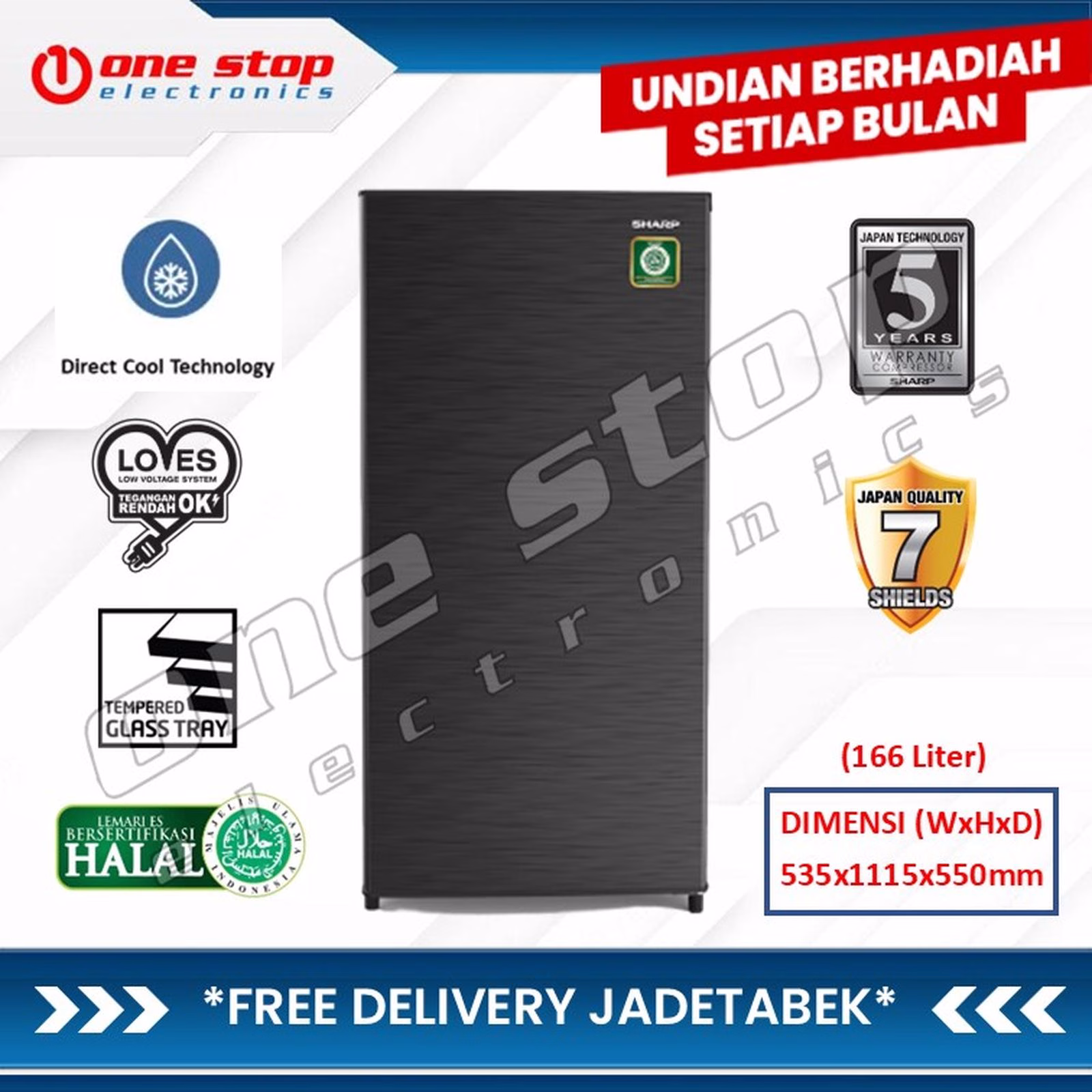 SHARP SJ-N183N-HS Kulkas 1 Pintu Kirei III Series 166 L / 157 L