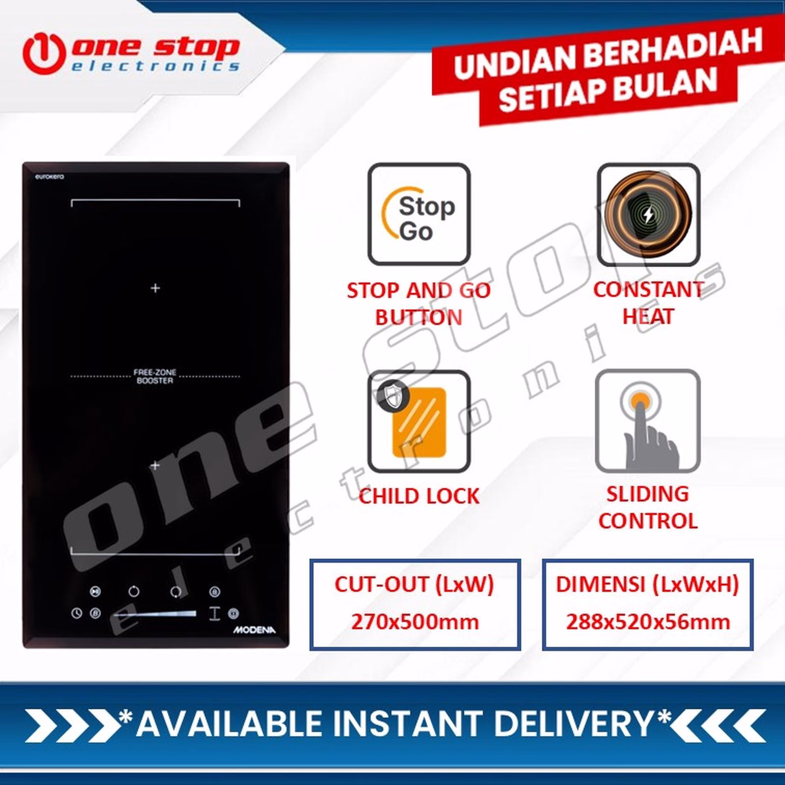 MODENA BI 4325 FBBK Kompor Induksi / Induction Hob 2 Cooking Zone - 30cm - FlexiZone