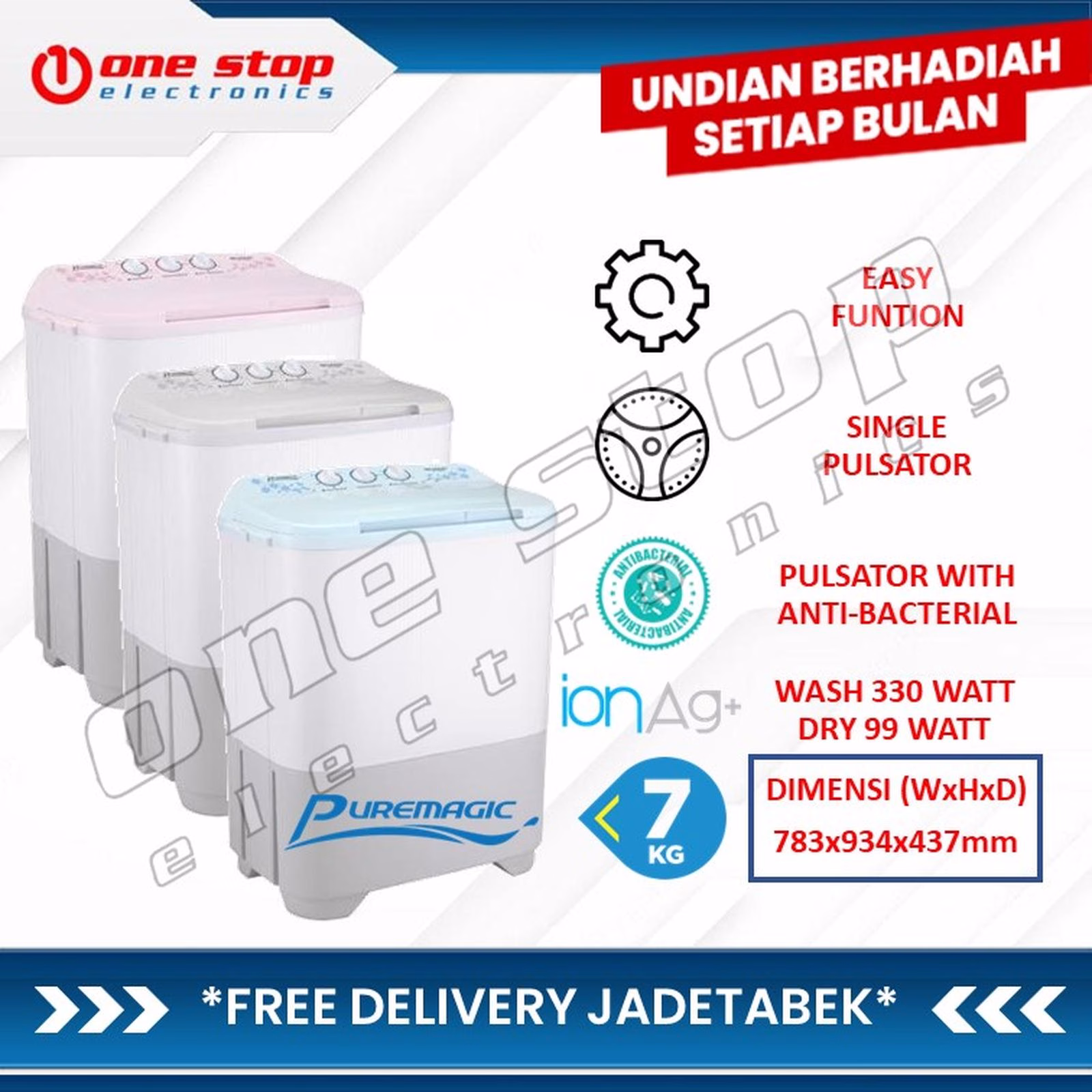 SHARP ES-T80MW-BK/HK/PK Mesin Cuci Twin Tub 7 Kg - Abu-abu